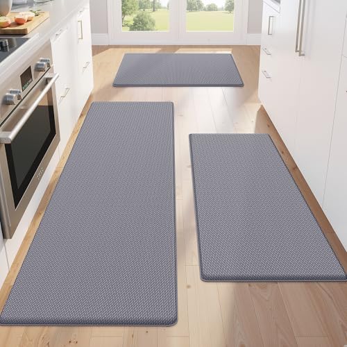 KitchenClouds Kitchen Mats for Floor,3PCS Kitchen Rugs,Non Slip Anti Fatigue for Kitchen Floor,Waterproof Kitchen Sink Mat,Cushioned Standing and Comfort Mats for Office,Grey - Image 1