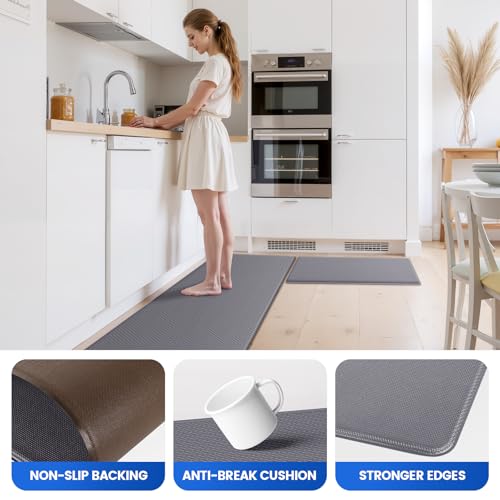KitchenClouds Kitchen Mats for Floor,3PCS Kitchen Rugs,Non Slip Anti Fatigue for Kitchen Floor,Waterproof Kitchen Sink Mat,Cushioned Standing and Comfort Mats for Office,Grey - Image 5