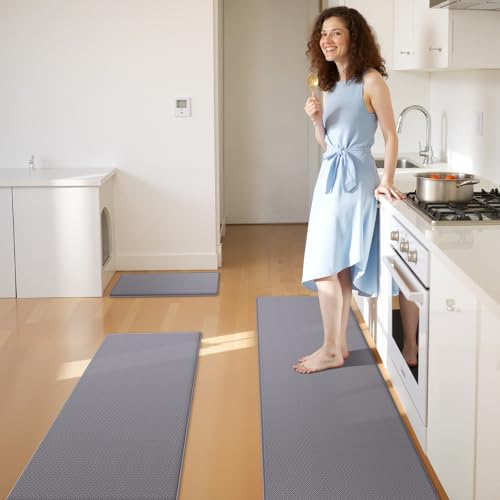 KitchenClouds Kitchen Mats for Floor,3PCS Kitchen Rugs,Non Slip Anti Fatigue for Kitchen Floor,Waterproof Kitchen Sink Mat,Cushioned Standing and Comfort Mats for Office,Grey - Image 3