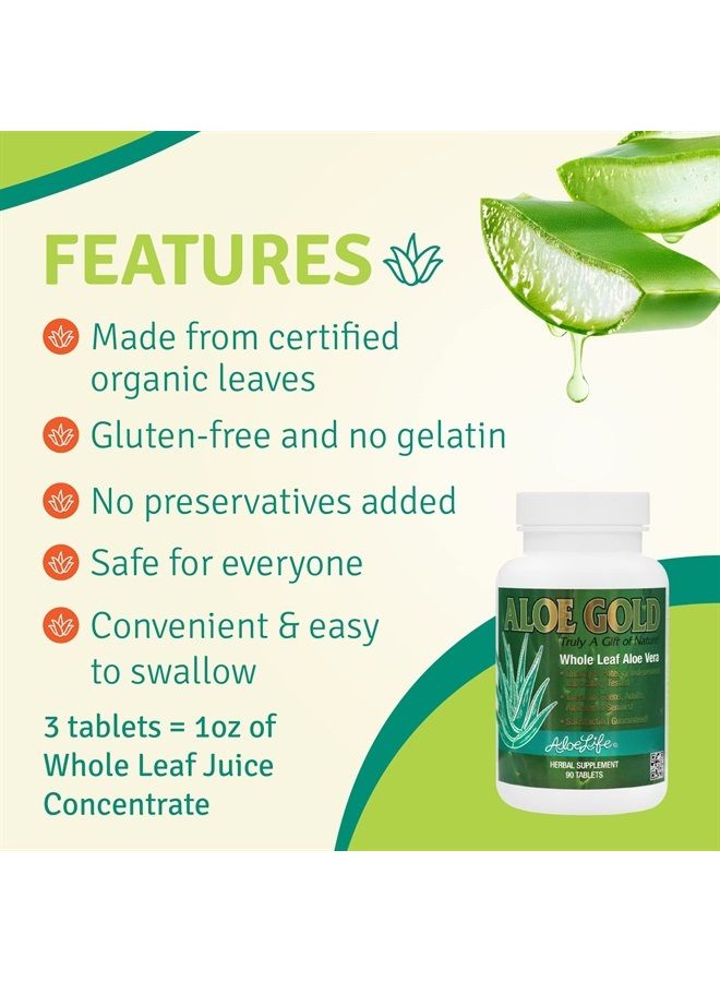 Aloe Life Aloe Gold Tablets, Immune Support & Healthy Herbal Bitters, Supports Proper Digestion, Promotes Energy & Body Wellness, Certified Organically Grown Whole Leaf Aloe Vera Leaves (90 Tablets) - Image 5