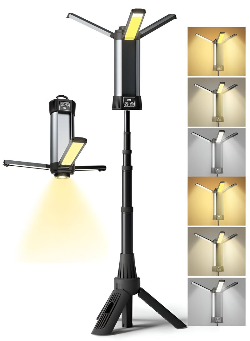 بيتشو مصباح قاد للتخييم والعمل مع حامل ثلاثي القوائم، مصابيح تخييم قابلة للطي تدور 360 درجة للتخييم وإصلاح السيارات وورش العمل - Image 1