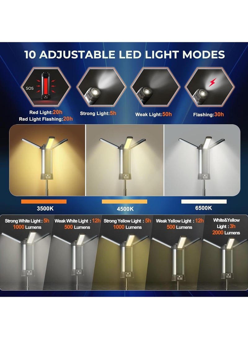 بيتشو مصباح قاد للتخييم والعمل مع حامل ثلاثي القوائم، مصابيح تخييم قابلة للطي تدور 360 درجة للتخييم وإصلاح السيارات وورش العمل - Image 3