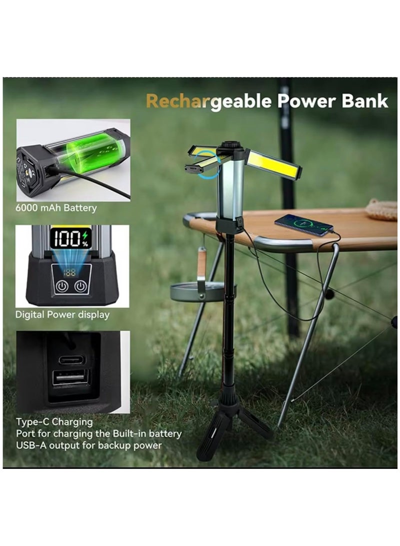 بيتشو مصباح قاد للتخييم والعمل مع حامل ثلاثي القوائم، مصابيح تخييم قابلة للطي تدور 360 درجة للتخييم وإصلاح السيارات وورش العمل - Image 4