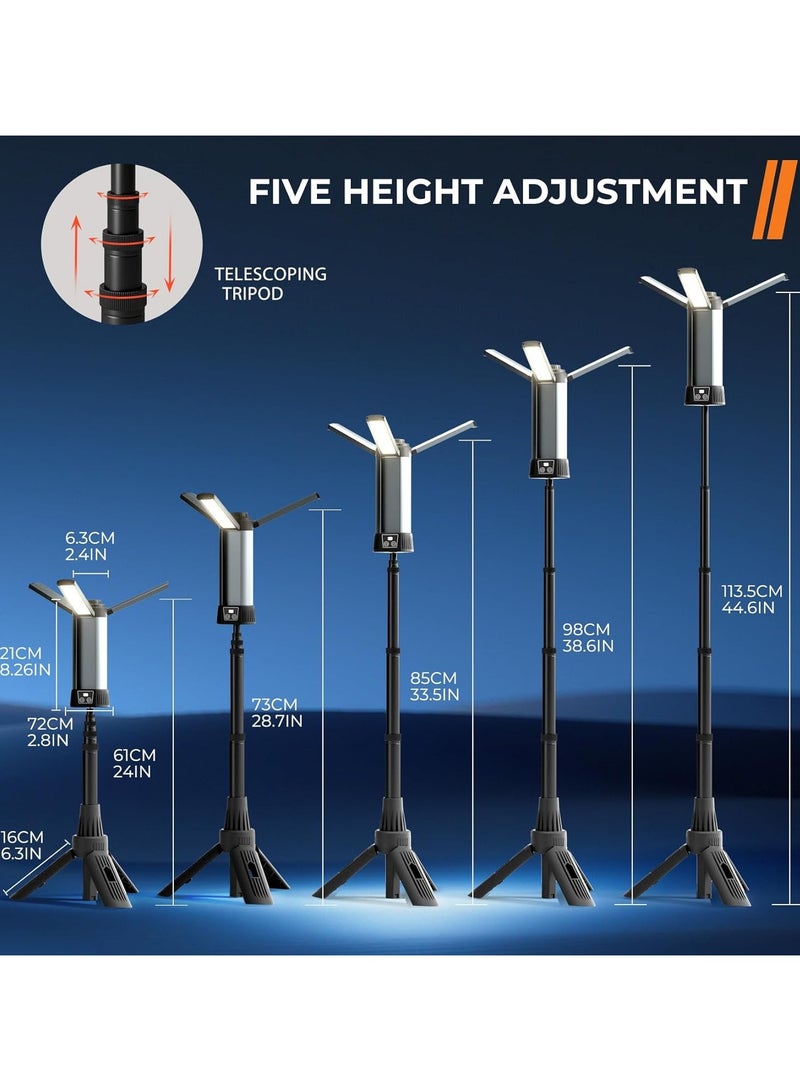 بيتشو مصباح قاد للتخييم والعمل مع حامل ثلاثي القوائم، مصابيح تخييم قابلة للطي تدور 360 درجة للتخييم وإصلاح السيارات وورش العمل - Image 5