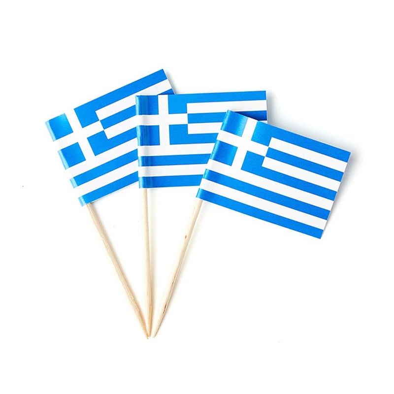 mflagperft Greece Flag Greek Small Toothpick Mini Stick Flags Decorations (100 Pcs) - Image 1