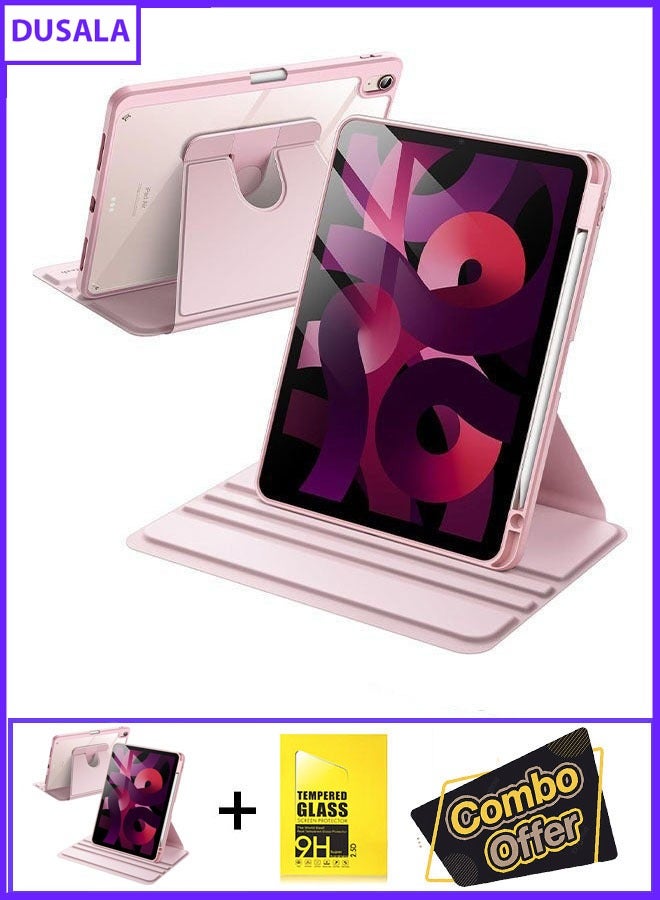 DUSALA 2 in 1 Rotating Case for iPad Air 13-Inch M3/M2 (2025/2024), with Pencil Holder,360 Degree Rotation Protective Stand Slim Cover Clear Back, Auto Wake/Sleep iPad Air 13 With Tempered Glass - Image 1