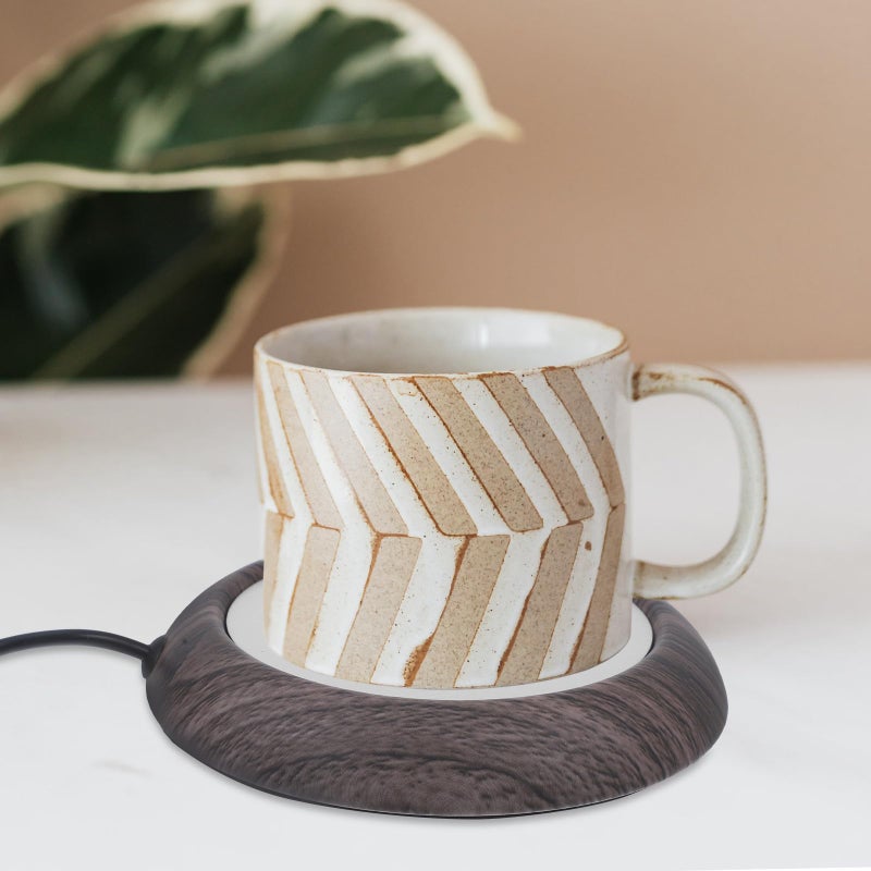 Wood Grain USB Coffee Mug Warmer Thermostatic Heating Coaster For Desk Home Use - Image 4