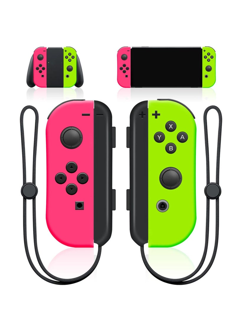 Zikra Joy Con Controllers Replacement Compatible with Switch/Lite, Wireless Replacement for Switch Joycons, Left and Right  with Wrist Strap, Wake-up Function/Motion Control/ Vibration(Pink and Green) - Image 1