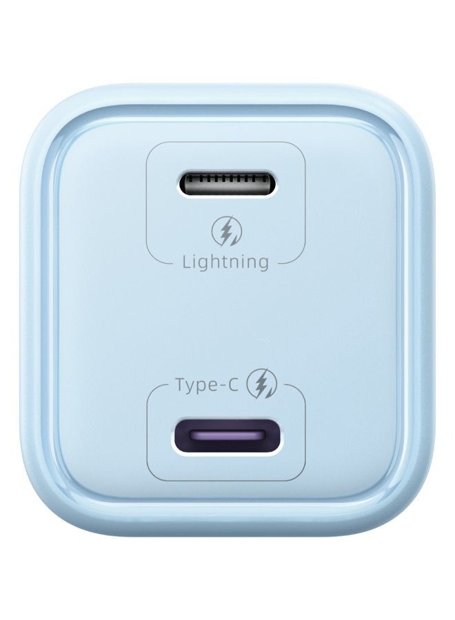 30W GAN dual output Type C wall charger + lightning fast charging adapter for iPhone and Android devices