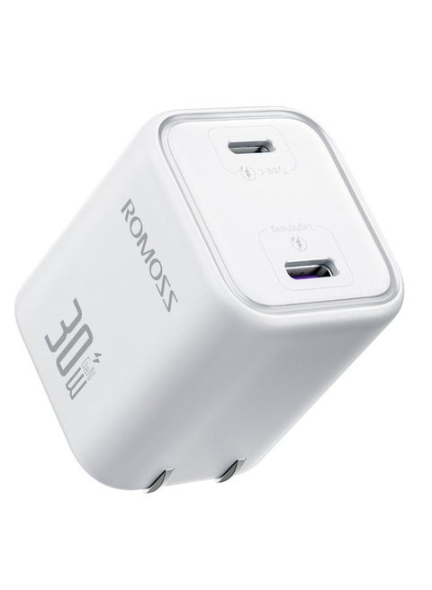 30W GAN dual output Type C wall charger + lightning fast charging adapter for iPhone and Android devices
