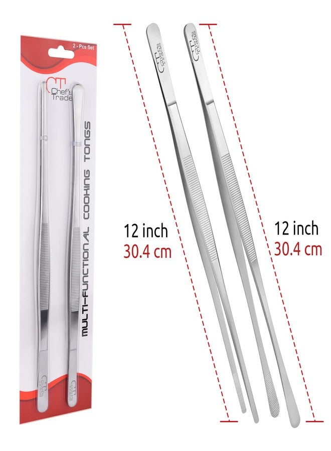 Chef's Trade Professional Kitchen & Cooking Tweezers/Tongs 12" Stainless Steel Multi-Use - Image 2