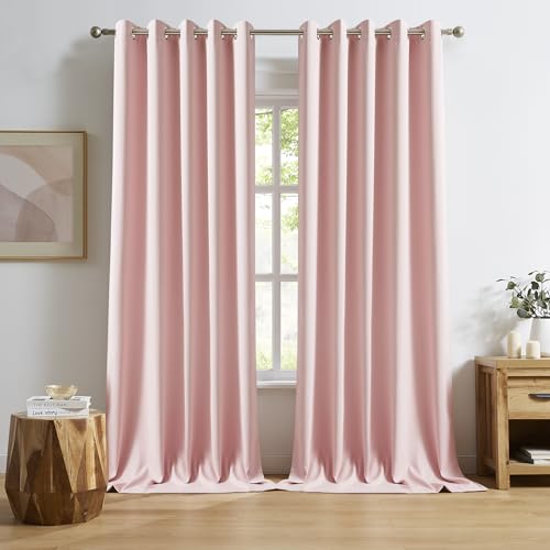 DUALIFE Baby Pink Curtains Panels for Girls Room Nursery Solid Blackout Room Darkening Curtain for Bedroom Grommet Top Window Treatment Drapes 60x120 in Set of 2 - Image 1