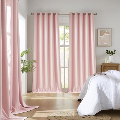 DUALIFE Baby Pink Curtains Panels for Girls Room Nursery Solid Blackout Room Darkening Curtain for Bedroom Grommet Top Window Treatment Drapes 60x120 in Set of 2 - Image 2