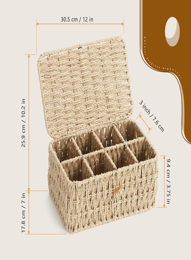 Sieral Tea Storage Organizer/Sugar Packet Holder with Lid 8 Compartment Paper Rope Woven Tea Bag Storage for Chest Coffee Pill Condiment Organizer Wicker Divider Container for Countertop Drawer Shelf - Image 2