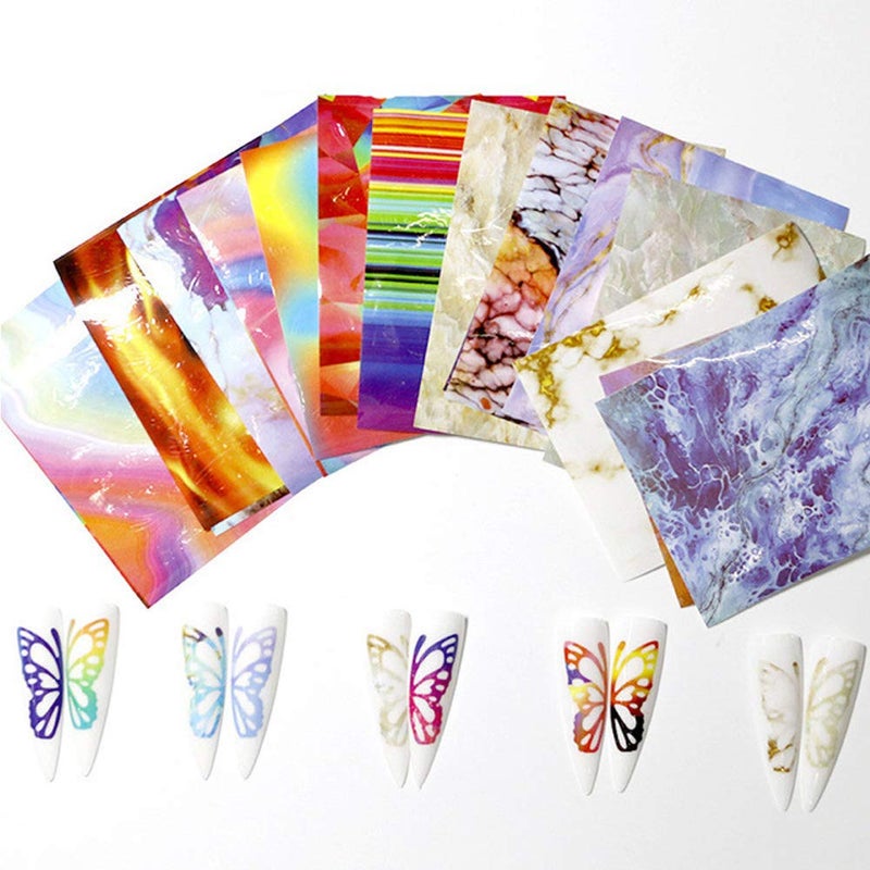 16pcs Butterfly Wings Design Nail Decals Stickers Rainbow Butterflies Shape Nail Art Stickers Hollow Adhesive Nail Decor Colorful Nail Art Accessories Manicure Decoration for Women Girls