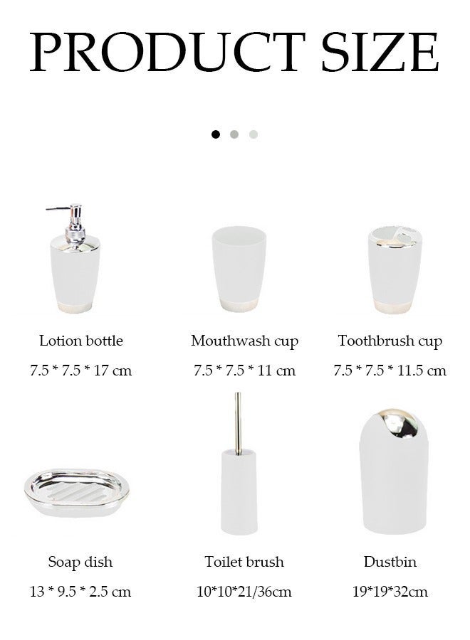 DUNISO 6 Pieces Of Bathroom Accessories Set, Household Toiletries Set, Bathroom Storage Set,Sturdy And Durable,With Lotion Bottle, Toothbrush Cup, Mouthwash Cup, Soap Tray, Toilet Brush, Garbage Can,Accessories, Bathroom Decor Sets Accessories for Decorative Countertop and Housewarming Gift (White) - Image 3