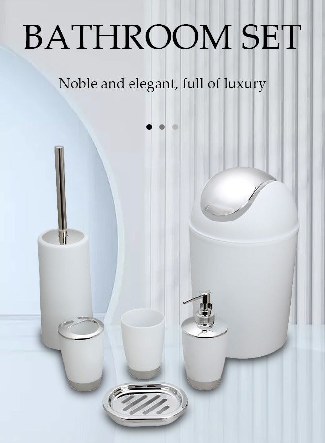 DUNISO 6 Pieces Of Bathroom Accessories Set, Household Toiletries Set, Bathroom Storage Set,Sturdy And Durable,With Lotion Bottle, Toothbrush Cup, Mouthwash Cup, Soap Tray, Toilet Brush, Garbage Can,Accessories, Bathroom Decor Sets Accessories for Decorative Countertop and Housewarming Gift (White) - Image 4