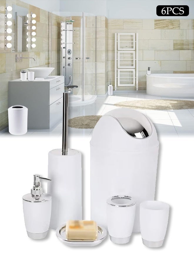 DUNISO 6 Pieces Of Bathroom Accessories Set, Household Toiletries Set, Bathroom Storage Set,Sturdy And Durable,With Lotion Bottle, Toothbrush Cup, Mouthwash Cup, Soap Tray, Toilet Brush, Garbage Can,Accessories, Bathroom Decor Sets Accessories for Decorative Countertop and Housewarming Gift (White) - Image 1