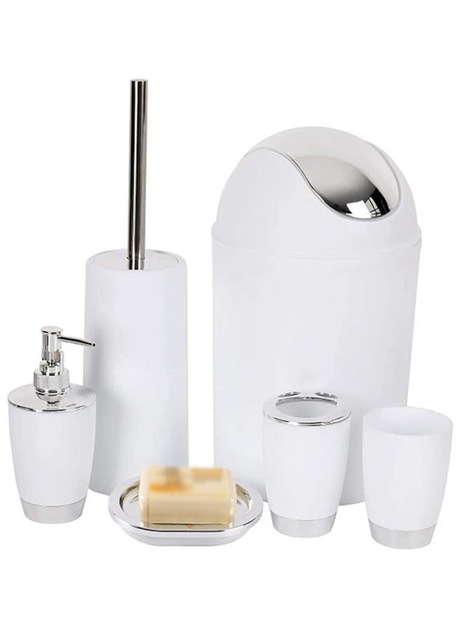 DUNISO 6 Pieces Of Bathroom Accessories Set, Household Toiletries Set, Bathroom Storage Set,Sturdy And Durable,With Lotion Bottle, Toothbrush Cup, Mouthwash Cup, Soap Tray, Toilet Brush, Garbage Can,Accessories, Bathroom Decor Sets Accessories for Decorative Countertop and Housewarming Gift (White) - Image 2