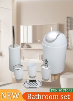 DUNISO 6 Pieces Of Bathroom Accessories Set, Household Toiletries Set, Bathroom Storage Set,Sturdy And Durable,With Lotion Bottle, Toothbrush Cup, Mouthwash Cup, Soap Tray, Toilet Brush, Garbage Can,Suitable For Family And Travel Use  - Image 1