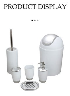 DUNISO 6 Pieces Of Bathroom Accessories Set, Household Toiletries Set, Bathroom Storage Set,Sturdy And Durable,With Lotion Bottle, Toothbrush Cup, Mouthwash Cup, Soap Tray, Toilet Brush, Garbage Can,Suitable For Family And Travel Use  - Image 5
