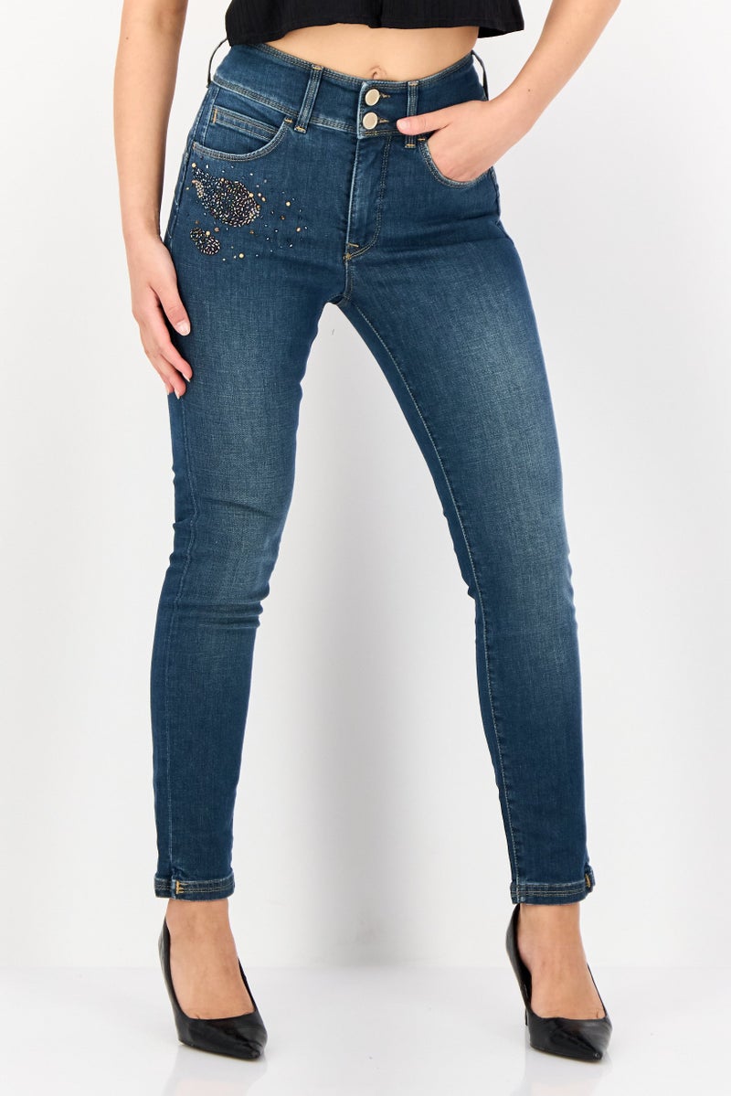 SALSA Women Skinny Fit Embroidered Stretchable Denim Jeans, Blue - Image 1