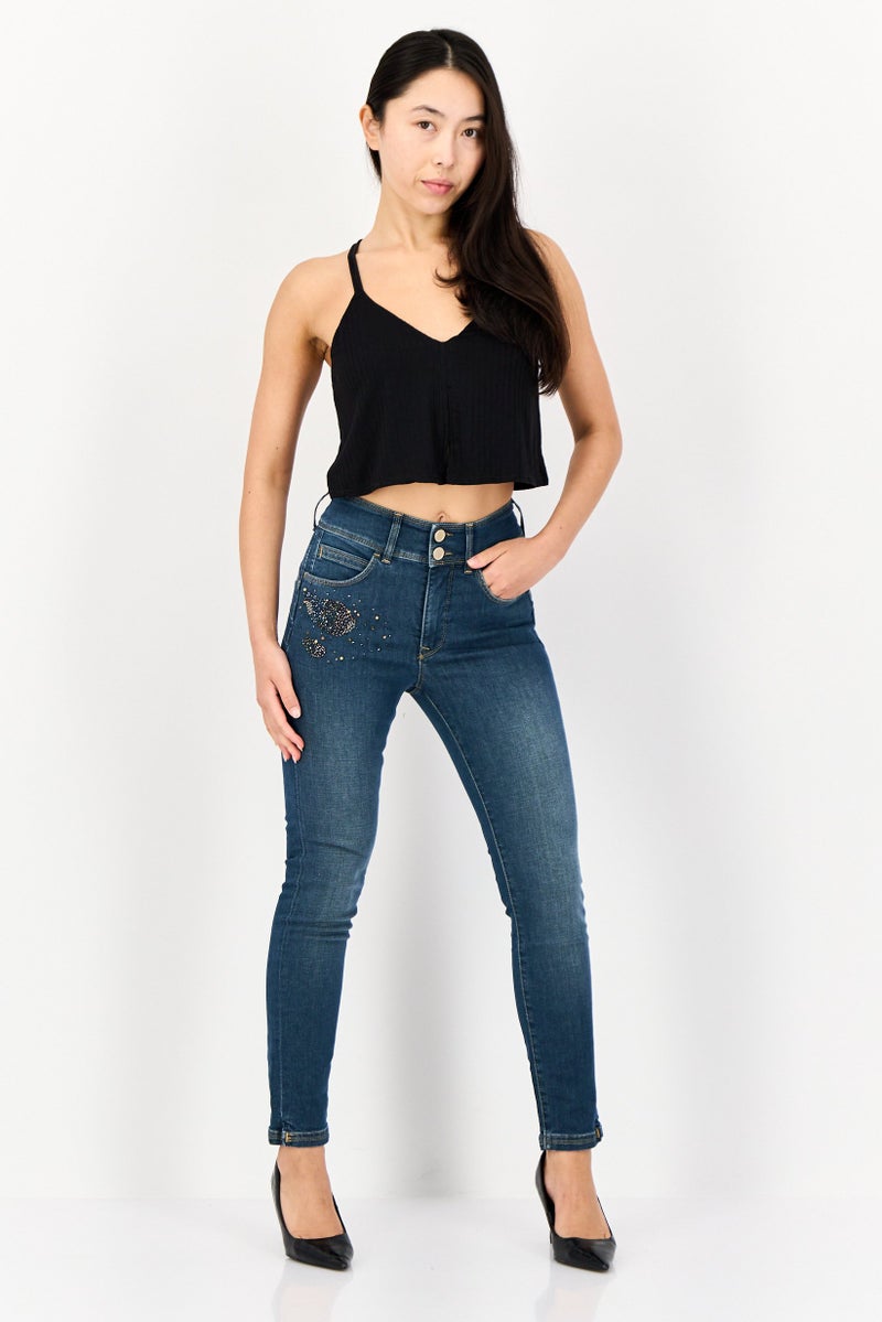 SALSA Women Skinny Fit Embroidered Stretchable Denim Jeans, Blue - Image 4