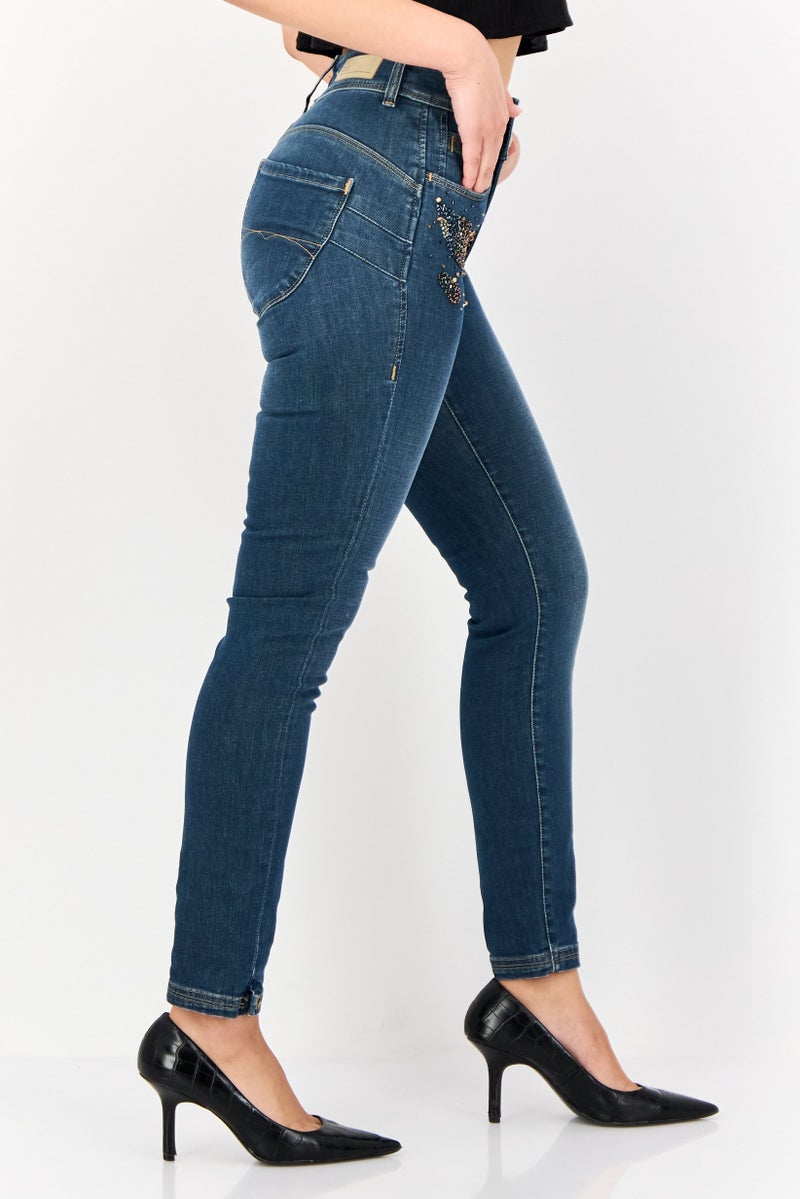 SALSA Women Skinny Fit Embroidered Stretchable Denim Jeans, Blue - Image 2