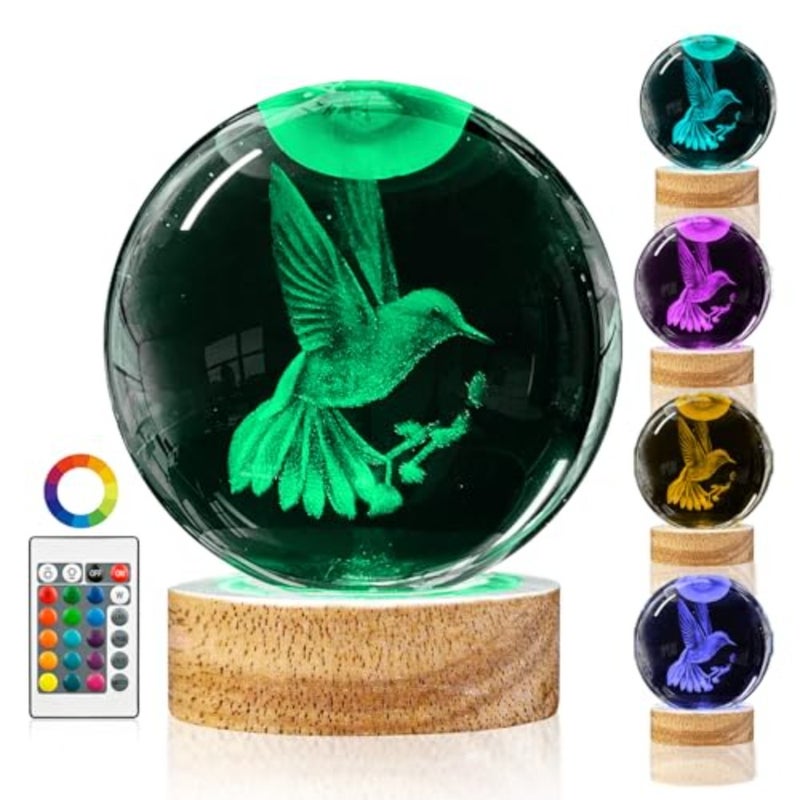3D Crystal Ball Night Light with Remote Upgraded 3.15 In Figurine Glass Ball Lamp with 16 Color Wooden LED Base Cute Home Decor Gifts for Teens Women - Image 1