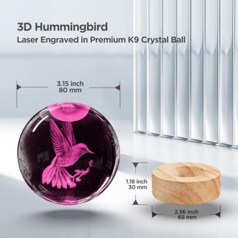 3D Crystal Ball Night Light with Remote Upgraded 3.15 In Figurine Glass Ball Lamp with 16 Color Wooden LED Base Cute Home Decor Gifts for Teens Women - Image 5