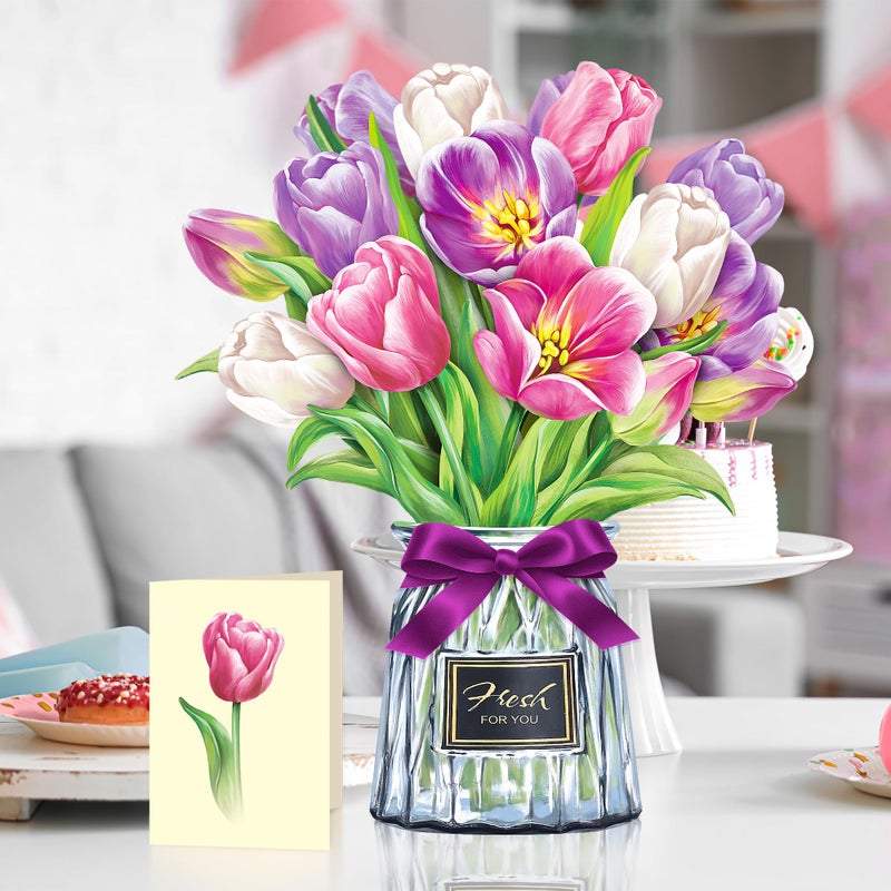 Airpark Grandma Gifts For Mom Paper Flower Bouquet Pop Up Cards Greeting Cards For Wife Teacher Gifts With Note Card & Envelope Anniversary Card Valentines Day Gifts For Her - Image 3
