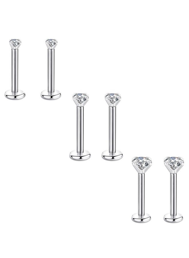 Candyfancy 16g Flat Back Earrings 10mm Post 316L Surgical Steel Bar 2mm 3mm 4mm CZ Stud Earrings Set Lip Ear Lobe Rook Helix Conch Piercing Jewelry - Image 1