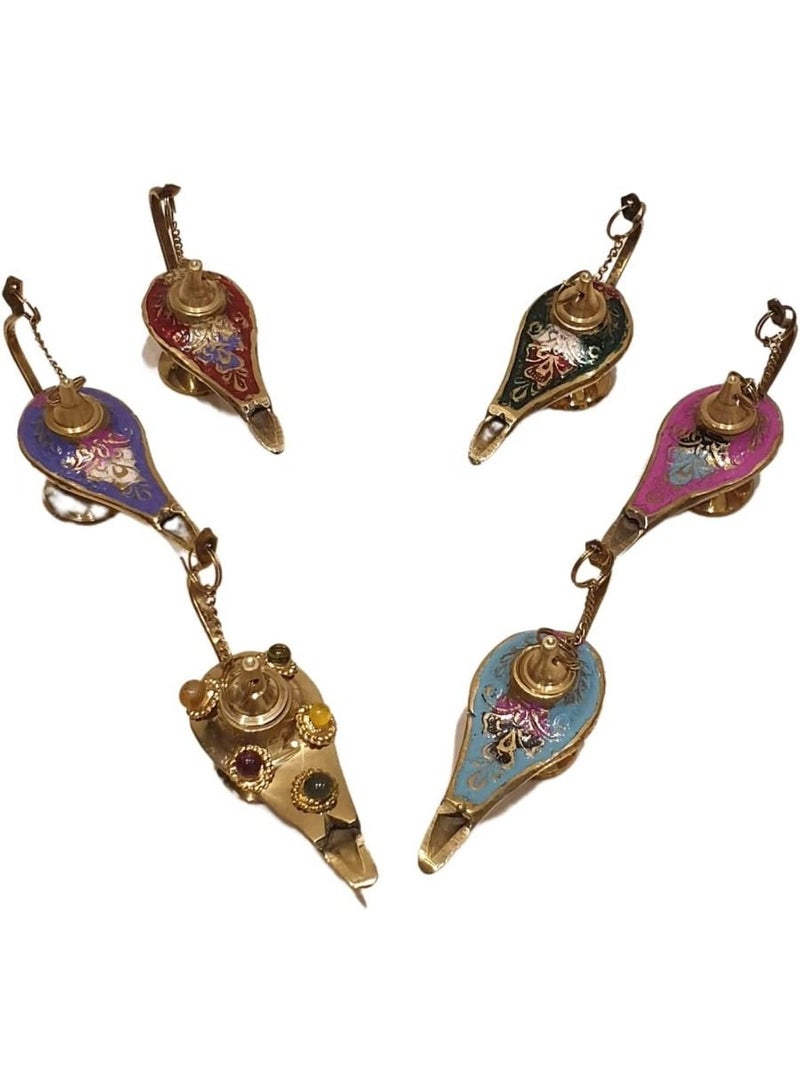QUESERA Assorted Color Brass Aladdin Chirag/Lamp for Decoration, Set of 6,Home Décor, Gifts - Image 4