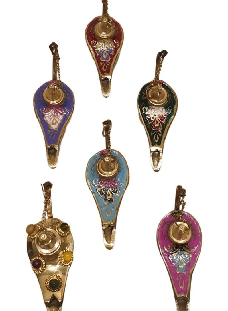 QUESERA Assorted Color Brass Aladdin Chirag/Lamp for Decoration, Set of 6,Home Décor, Gifts - Image 1