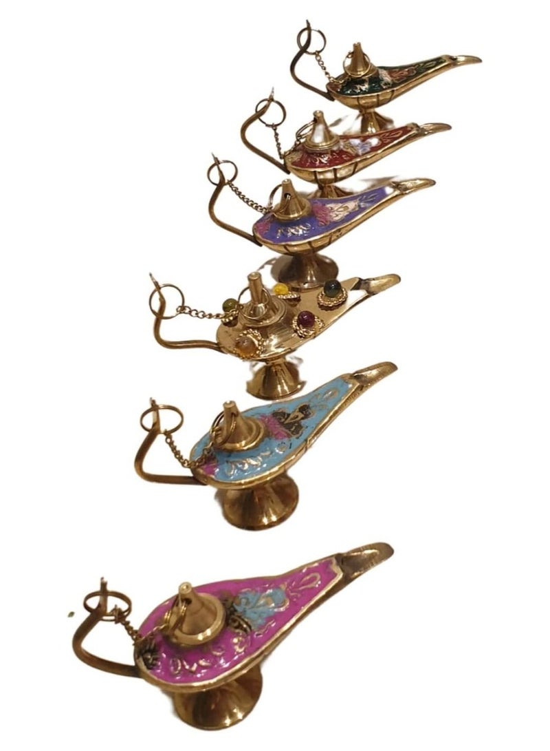 QUESERA Assorted Color Brass Aladdin Chirag/Lamp for Decoration, Set of 6,Home Décor, Gifts - Image 3