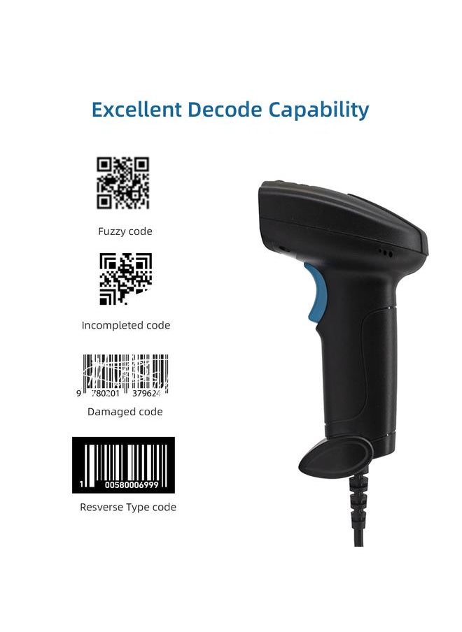 Thoraya 1D/2D Barcode Scanner Handheld USB Wired Bar Code Reader Manual Trigger/Auto Continuous Scanning Support Paper Code Compatible with Windows Android Mac for Supermarket Retail Store Library Logistics Warehouse  - Image 3