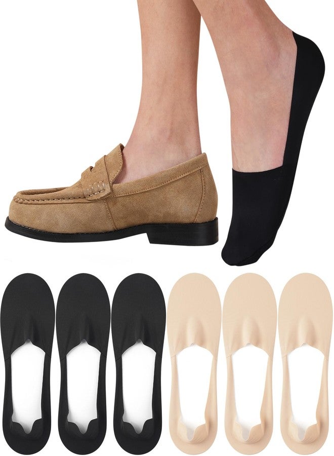 floconssy No Show Socks Men Nylon Non Slip Low Cut Invisible Liner Footies Thin Silk Socks for Loafers Boat Lightweight 6 Pairs Black Nude Size 9-11 - Image 1