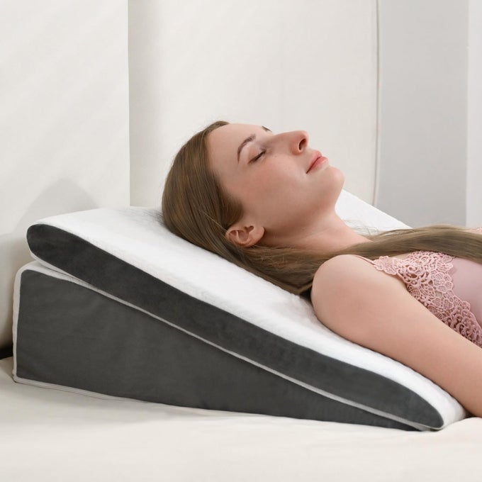 2PCS WEDGE PILLOW FOR SLEEP APNEAWEDGE PILLOW FOR ACID REFLUXINDEPENDENT MEMORY FOAM FOR SLEEPINGBACK PAINGERDHEARTBURNSNORINGTRIANGLE ELEVATED PILLOW FOR AFTER SURGERYLEGNECK
