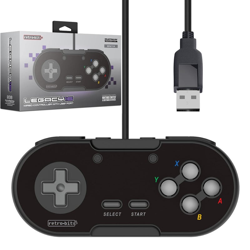 Retro Bit Retro-Bit Legacy 16 Wired USB Controller - Features Home, SS & ZL/ZR Buttons - for Switch, PC, MacOS, RetroPie, Raspberry Pi - Onyx - Image 1