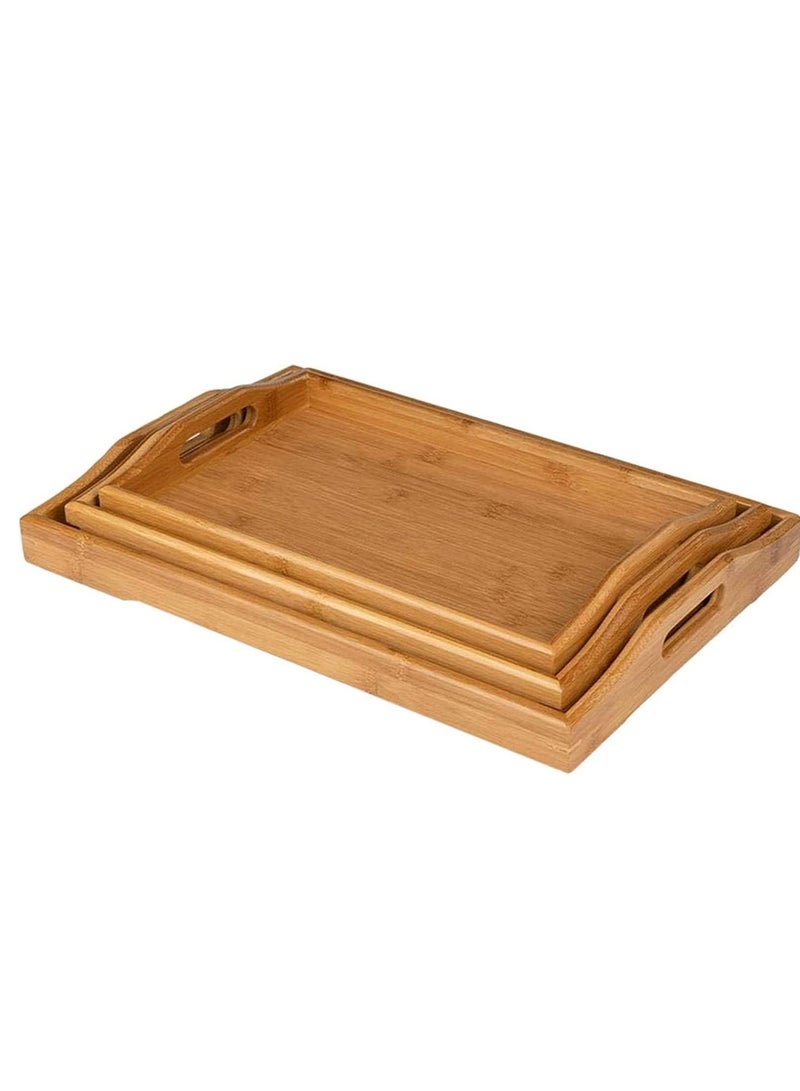 3pcs Serving Tray Large Bamboo with Handles Wooden Set for Coffee, Food, Breakfast, and Dinner - Image 3