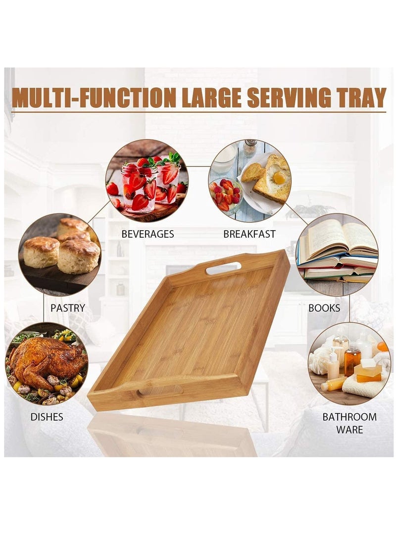 3pcs Serving Tray Large Bamboo with Handles Wooden Set for Coffee, Food, Breakfast, and Dinner - Image 1