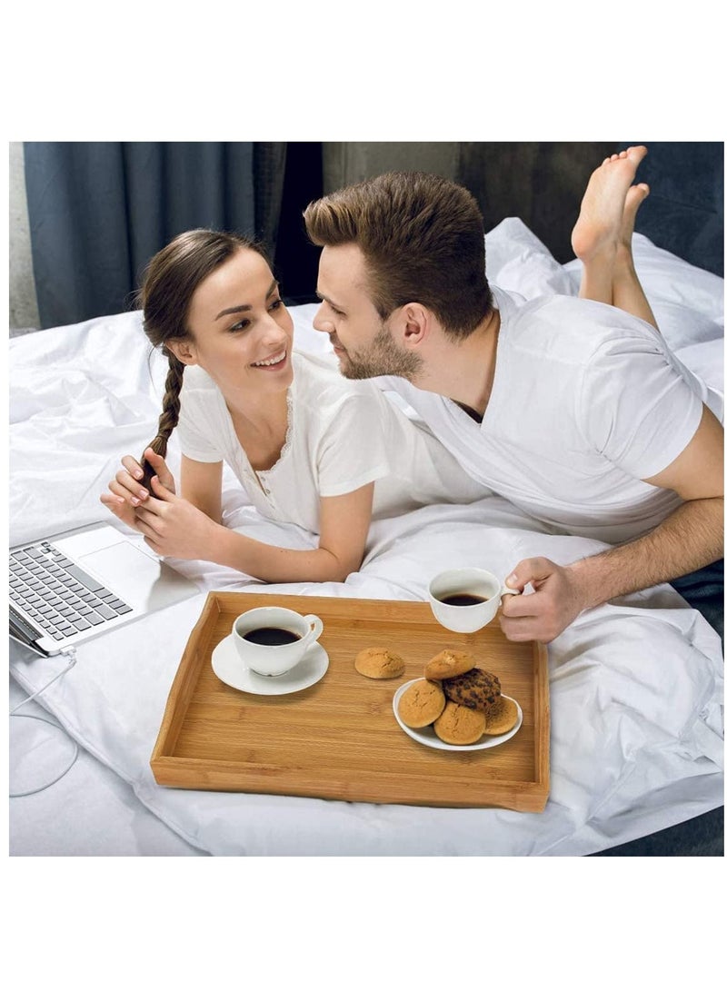 3pcs Serving Tray Large Bamboo with Handles Wooden Set for Coffee, Food, Breakfast, and Dinner - Image 5