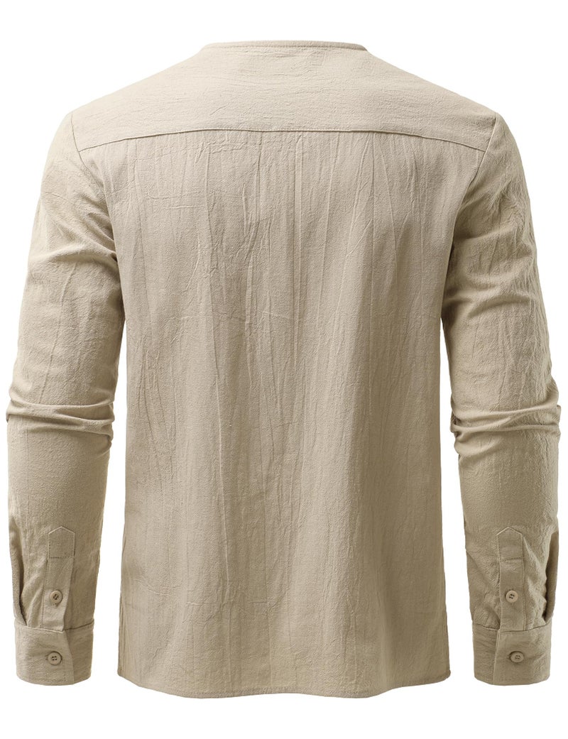 JOGAL Mens Renaissance Shirt Medieval Pirate Viking Halloween Costume Gothic Steampunk Retro Long Sleeve Lace Up Shirts Beige Large - Image 3