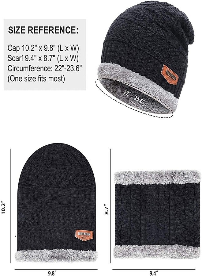 JEMEI Winter Knit Beanie Woolen Cap Hat Woolen Neck Warmer Scarf Set for Men & Women Black - Image 3