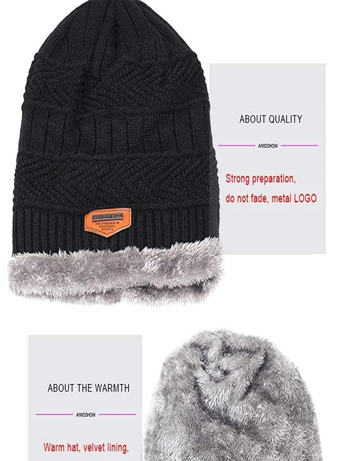 JEMEI Winter Knit Beanie Woolen Cap Hat Woolen Neck Warmer Scarf Set for Men & Women Black - Image 4