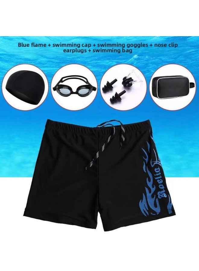 Swimming Trunks Men's Adult Swimming Trunks Men's Swimwear Comfortable Boxer Loose Quick-drying Professional Swimming Goggles Swimsuit Swimming Cap Set-Color:This Year’s Blue [swimming Trunks + Swimming Cap]-