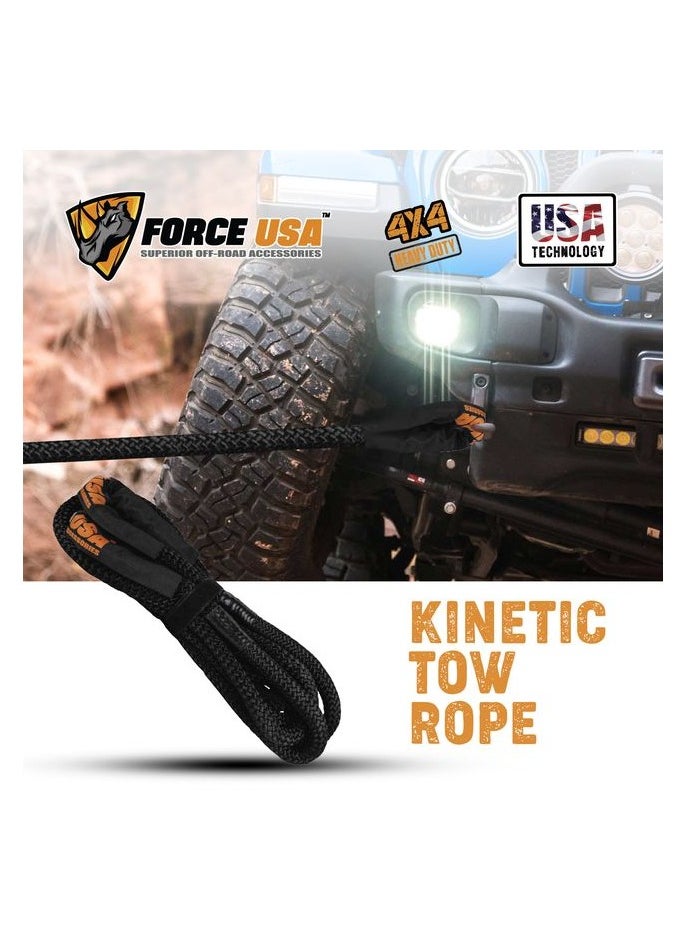 FORCE USA - Kinetic Tow Rope Kinetic Recovery Rope Elasticity Energy Strap Shackle Ropes Kinetic Energy Vehicle Recovery Double Nylon Braided Rope with Tote Bag Heavy Duty Vehicle Recovery Rope - Image 1