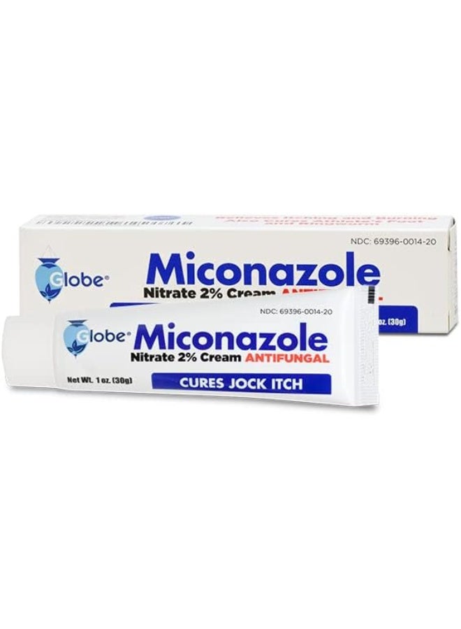 Globe Miconazole Nitrate 2% Antifungal Cream 1 oz, Cures Most Athletes Foot, Jock Itch, Ringworm and More