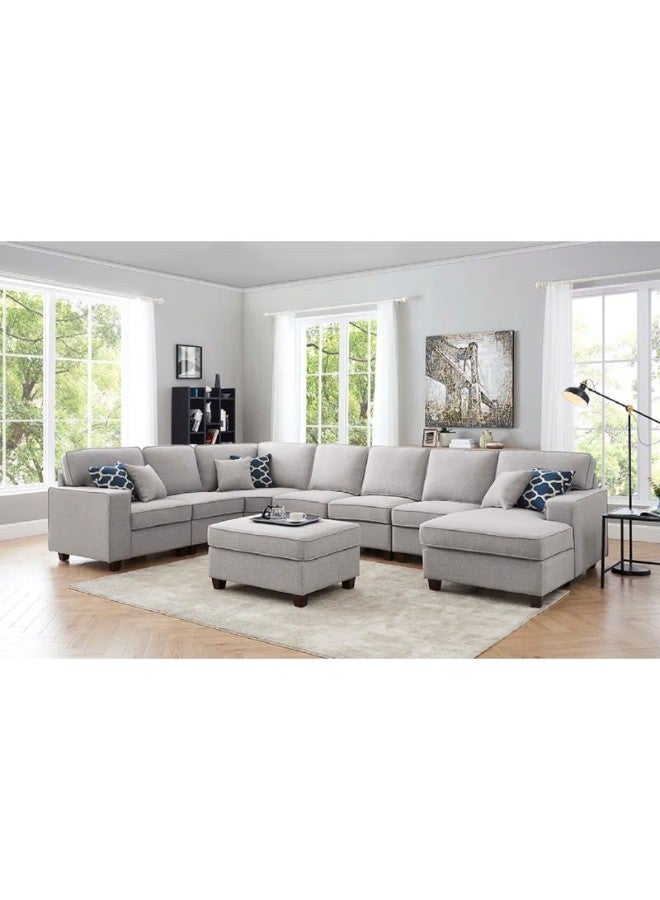 هوم جويز كنبة زاوية رويال أواسيس لونج - قماش كتان باللون الرمادي الفاتح - هيكل من الخشب السويدي - Image 1