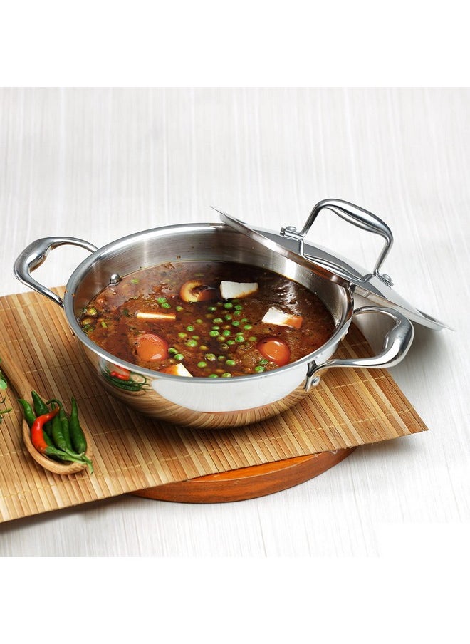 VINOD Vinod Platinum Triply Stainless Steel Extra Deep Kadai with Stainless Steel Lid 1.5 litres Capacity (20 cm Diameter) | 20 cm Triply Stainless Steel Kadai, Silver (Induction and Gas Stove Friendly)  - Image 1